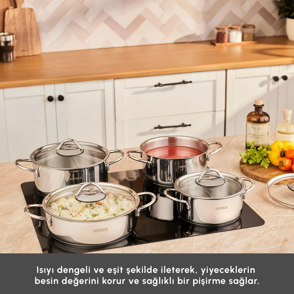 KARACA POWERSTEEL 316+ PEKİN 8 PARÇA 316 ÇELİK TENCERE SETİ