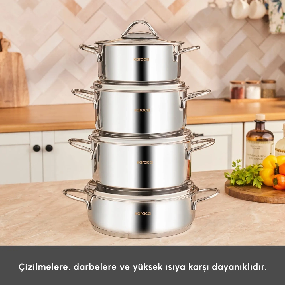 KARACA POWERSTEEL 316+ PEKİN 8 PARÇA 316 ÇELİK TENCERE SETİ