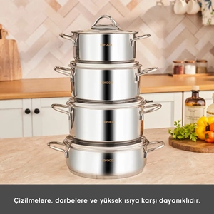 KARACA POWERSTEEL 316+ PEKİN 8 PARÇA 316 ÇELİK TENCERE SETİ
