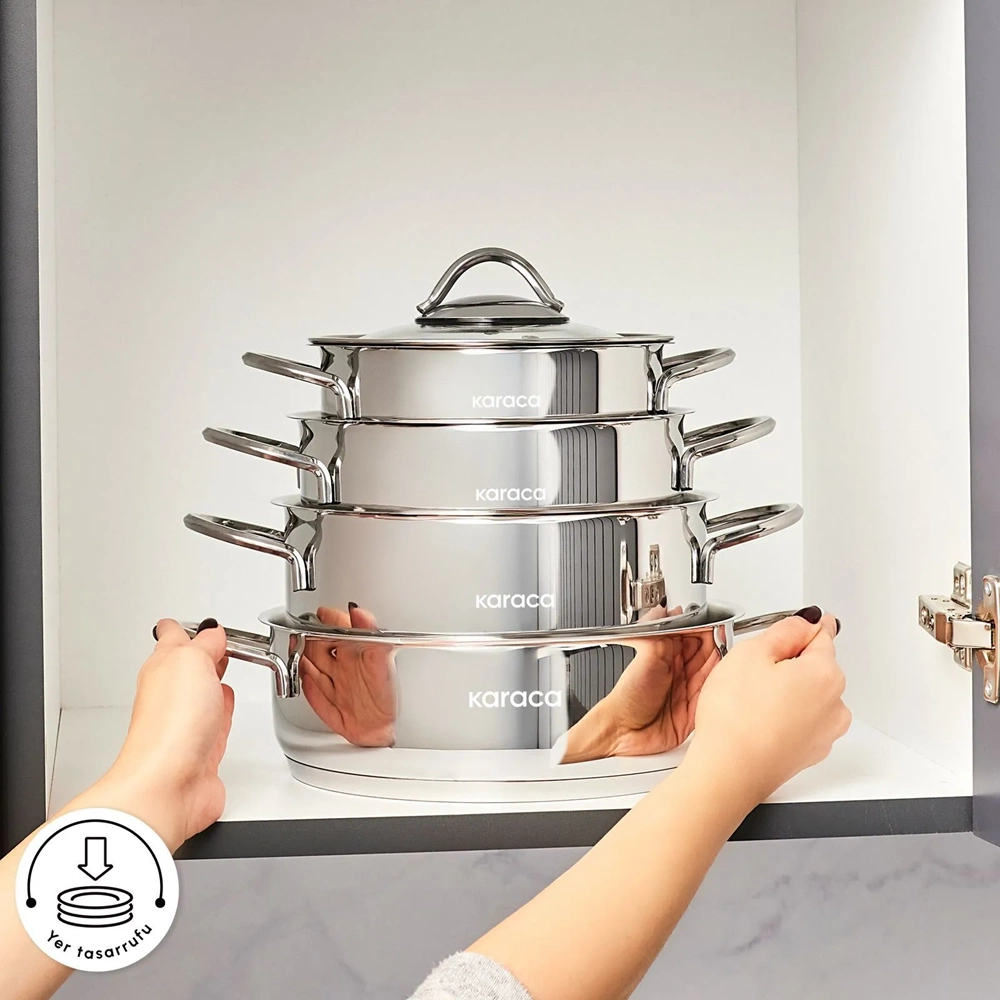 KARACA POWERSTEEL 316+ PEKİN 8 PARÇA 316 ÇELİK TENCERE SETİ